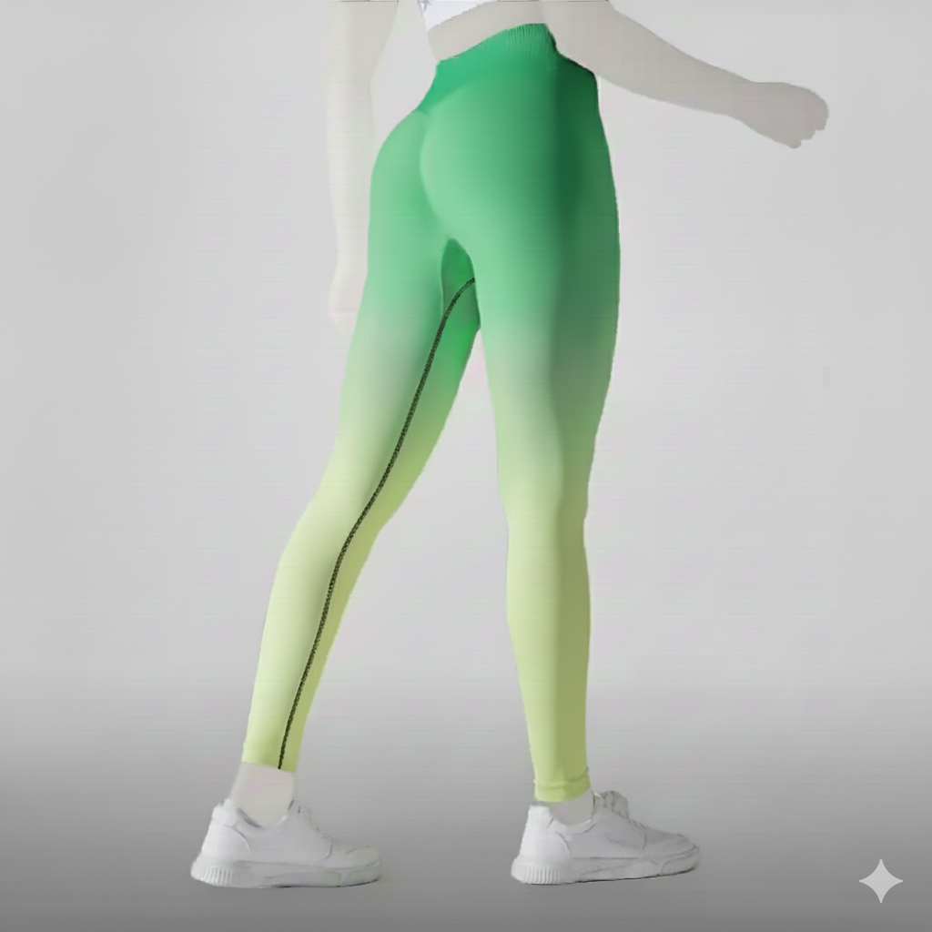 لگ ورزشی زنانه مدل پشت چین دار آمبره سبز و زرد